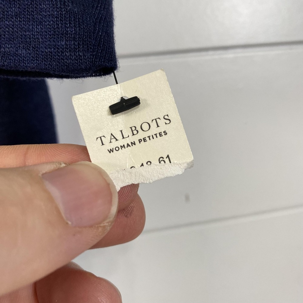 Talbots Cardigan Womens 1X Petite Navy Linen‎ Open Front Pockets 3/4 Sleeve Knit